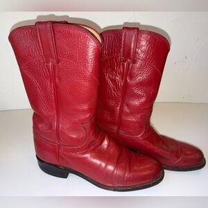 JUSTIN RED LEATHER VINTAGE DISTRESSED ROPER BOOTS SZ 6